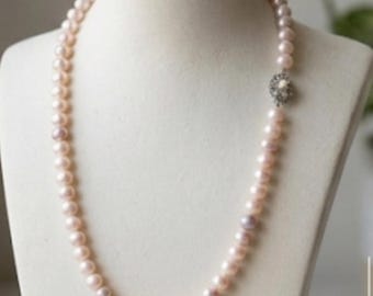 Collar de perlas de agua dulce, brillo multicolor, 45,7 cm (18"), 7,5 mm, cierre floral, joyería nupcial.
