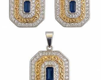 Conjunto de pendientes y collar de plata de ley 925, zafiro azul natural de Tanzania.