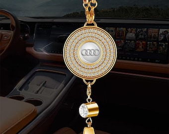 Accesorios de lujo para el interior del coche Audi: colgante de espejo retrovisor con diamantes de imitación de aleación de oro.