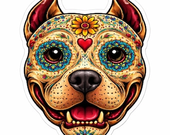 Pitbull Dia De Los Muerto sticker
