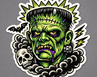 Custom Frankenstein Sticker: Holographic, Matte, Glow-in-the-Dark Options