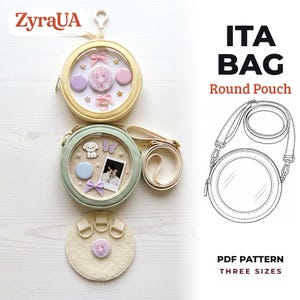 ITA Bag Round Pouch Sewing Pattern, Clear Window Display, 3 Sizes (PDF)