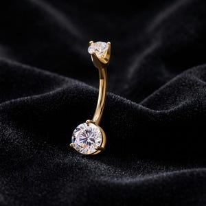 14K Gold Round Diamond Belly Button Ring,Navel Jewelry ,Belly Piercing ,Curved Barbell ,Navel Ring,Navel Piercing,Belly Jewelry,Gift for her