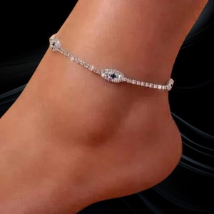 Bransoletka na kostkę ze złym okiem, Biżuteria ze złym okiem, Bransoletka na kostkę, Bransoletka plażowa, Bransoletka ochronna ze złym okiem, Delikatna bransoletka na kostkę, Prezent dla niej, Bransoletka na kostkę 2+ z regulowanym łańcuszkiem