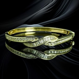 Baguette Cut Diamonds Bangle, Channel Set Natural Moissanite ,Thin Dainty Bangle, 14k Gold Layering Jewelry, Stackable Bangle for Everyday