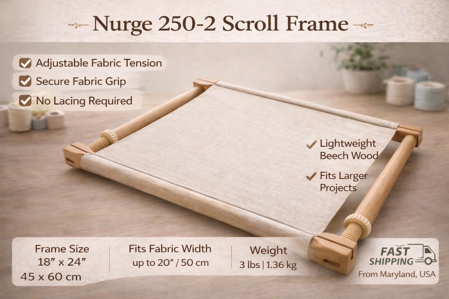 Nurge 24 Inch Beech Wood Adjustable Scroll Frame for Cross Stitch and ...