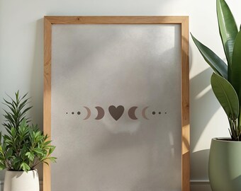 Celestial Heart Moon Phases Print – Mystical Watercolor Wall Art (Digital Download)