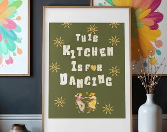 This Kitchen Is For Dancing Print, Retro Wall Art, Colorful Decor (Digital Download)