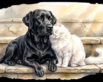 21 Cozy Puppy Kitten Watercolor Clipart Bundle, Rustic Dog Cat Illustration (Digital Download)