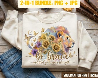Brave Boho Lion Watercolor PNG and JPG Bundle (Digital Download)