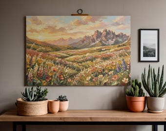 Georgian Mountain Landscape Oil Painting Print, Cozy Home Wall Art (Instant Download)