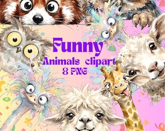 Whimsical Watercolor Safari Farm Animals Clipart, Nursery Art PNG (Digital Download)