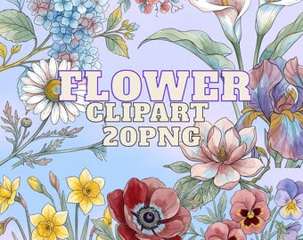 Soft Watercolor Wildflowers Clipart – 20 PNG Botanical Illustrations (Commercial Use)
