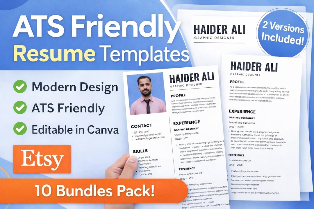 10 ATS Friendly Resume Templates | Modern Canva CV Pack (instant ...