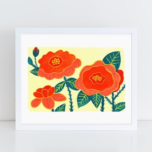 Red Rose Print, Flower Art Print, Red Floral Wall Art, Rose Illustration, Colorful Wall Art, Botanical Print, Cottage Decor, Red Flower Art