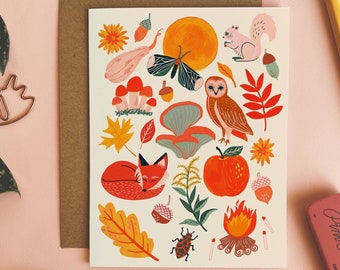 Fall Notecards, Set of 6, Woodland Animal Card Pack, Autumn Stationery, Wildlife Notecard Pack, Witchy Card Set, Gift for Friend Under 20