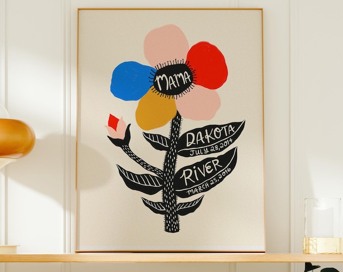 Personalized Mother's Day Gift, Custom Family Flower Print, Mom Name Art