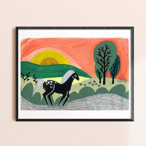 Black Horse Art Print, Farm Animal Prints, Kids Room Art, Baby Nursery Wall Art, Horse Gift for Girls, Farmhouse Decor, Barnyard Animal Art