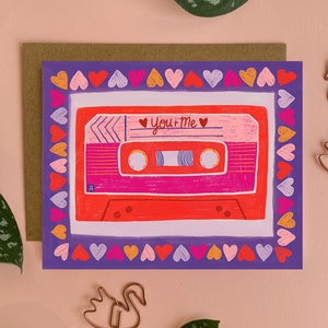 Carte de Saint-Valentin, toi et moi, mix tape rétro des années 90, cartes de correspondance amour mignon, carte pour partenaire, cadeau petit ami, carte de voeux vierge illustrée