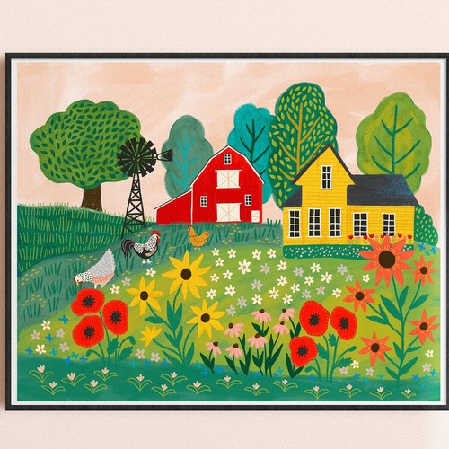 Farm Wall Art Print Farmhouse Wall Decor Colorful Art Etsy