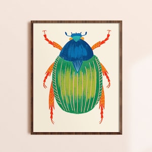 Green Beetle Wall Art, Colorful Bug Prints, Boys Room Art, Nature Nursery Decor, Kids Wall Art, Whimsical Insect Artwork, Entomology Art
