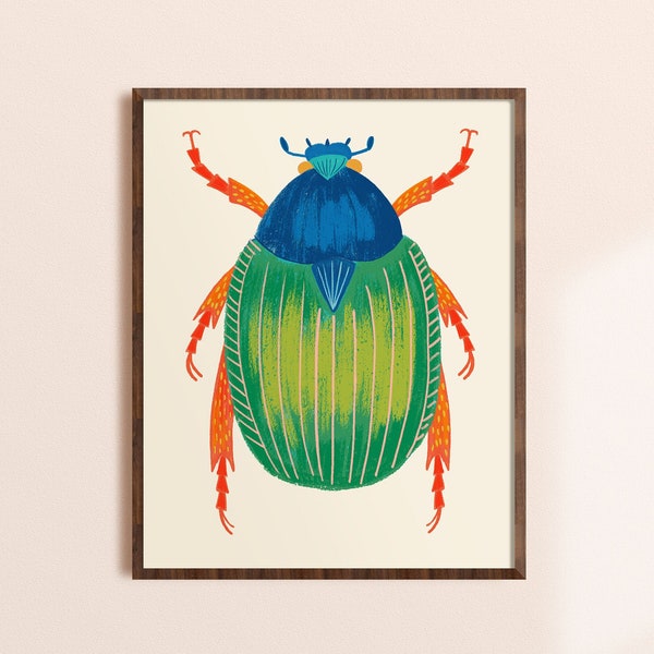 Green Beetle Wall Art, Colorful Bug Prints, Boys Room Art, Nature Nursery Decor, Kids Wall Art, Whimsical Insect Artwork, Entomology Art