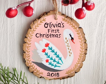 Swan Ornament, Baby First Christmas Ornament Personalized, Custom Ornaments for Kids, Gift for New Mom, New Baby Gift, Baby Shower Gift Girl