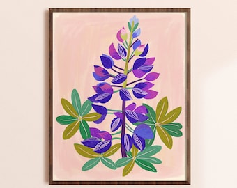 Lupine Art Print, Purple Flower Wall Art, Pacific Northwest Wildflower, Nature Lover Gift, Colorful Boho Home Decor, Botanical Artwork