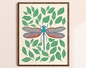 Dragonfly Wall Art Print, Colorful Insect Wall Print, Boys Nature Nursery, Boho Home Decor, Bug Art Prints, Kids Wall Art, Whimsical Artwork