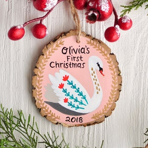 Swan Ornament, Baby First Christmas Ornament Personalized, Custom Ornaments for Kids, Gift for New Mom, New Baby Gift, Baby Shower Gift Girl