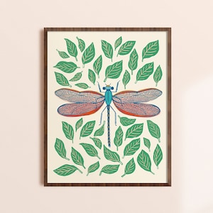 Dragonfly Wall Art Print, Colorful Insect Wall Print, Boys Nature Nursery, Boho Home Decor, Bug Art Prints, Kids Wall Art, Whimsical Artwork