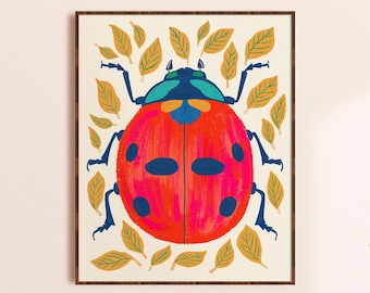 Lady Bug Art Print, Insect Wall Art, Kids Room Decor, Nature Wall Art, Bug Illustration, Colorful Nursery Wall Art, Entomology Art Print