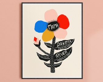 Cadeau maman de sa fille, cadeau fête des mères, cadeau personnalisé pour maman, cadeau personnalisé pour grand-mère, art floral pour maman, prénoms enfants cadeau fête des mères