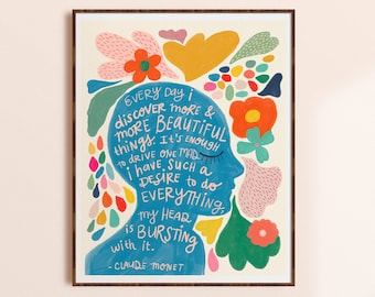 Inspirerende kunst aan de muur, kantoorkunstwerk, kleurrijke muurkunst, grillig huisdecor, cadeau voor kunstenaar, creativiteitscitaat, Claude Monet Quote Print