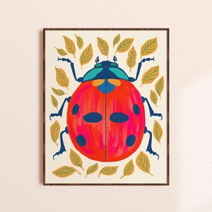 Lady Bug Art Print, Insect Wall Art, Kids Room Decor, Nature Wall Art, Bug Illustration, Colorful Nursery Wall Art, Entomology Art Print