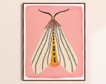Moth Art Print, Colorful Insect Print, Moth Illustration, Kids Bedroom Wall Art, Pink Living Room Decor, Tiger Moth Print, Nature Lover Gift
