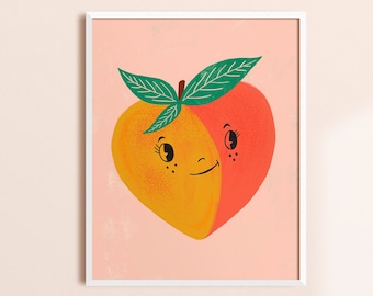 Bright Nursery Art, Fruit Wall Art, Kids Art Prints, Whimsical Wall Art, Colorful Nursery Decor, Peach Art, Playroom Decor, Kids Artwork