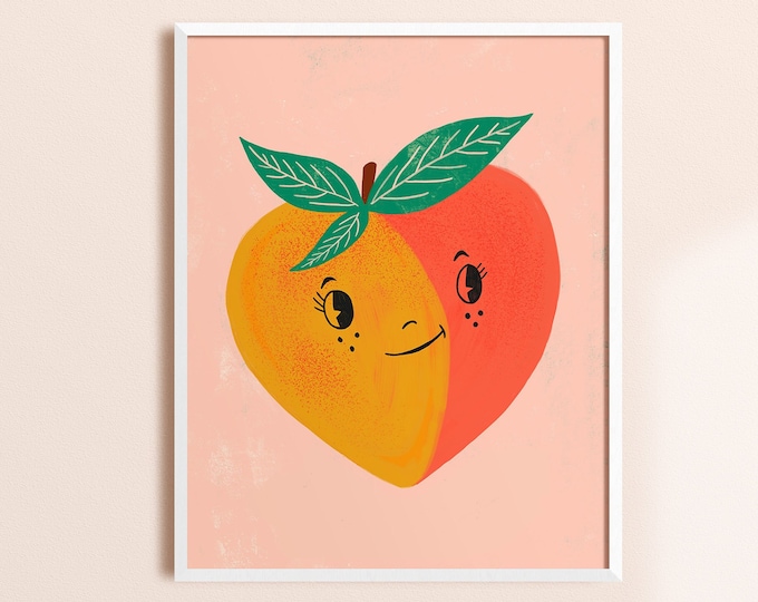 Bright Nursery Art, Fruit Wall Art, Kids Art Prints, Whimsical Wall Art, Colorful Nursery Decor, Peach Art, Playroom Decor, Kids Artwork