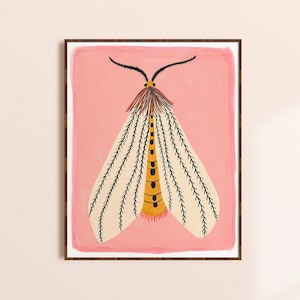 Moth Art Print, Colorful Insect Print, Moth Illustration, Kids Bedroom Wall Art, Pink Living Room Decor, Tiger Moth Print, Nature Lover Gift