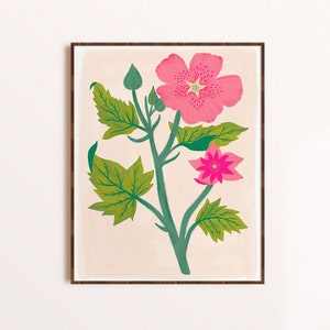Flower Art for Nursery, Colorful Botanical Art, Nature Wall Art, Kids Room Art, Plant Apartment Decor, Pink Floral Artwork, Gifts for Women