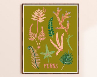 Ferns Art Print, Boho Wall Art, Nature Kids Decor, Cottage Core Art, Kitchen Art Prints, Plant Poster, Apartment Decor, Home Office Artwork