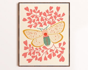 Moth Art, Kids Room Art Print, Whimsical Wall Art, Colorful Nursery Decor, Boho Wall Art, Bedroom Artwork, Nature Gift, Insect Illustration