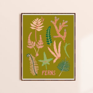 Ferns Art Print, Boho Wall Art, Nature Kids Decor, Cottage Core Art, Kitchen Art Prints, Plant Poster, Apartment Decor, Home Office Artwork