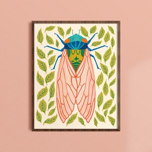 Cicada Wall Art, Colorful Bug Print, Boy Nursery Room Art, Insect Poster, Nature Home Decor, Kids Boho Artwork, Gender Neutral Baby Gift