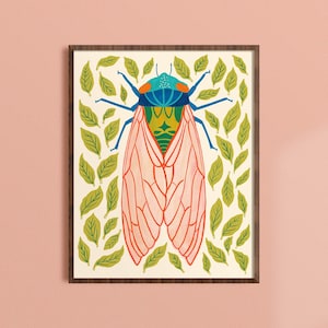 Arte mural de cigarras, estampado de insectos coloridos, arte para habitación infantil, póster de insectos, decoración natural para el hogar, obra de arte boho infantil, regalo para bebé de género neutro