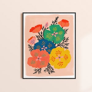 Colorful Wall Art, Bright Art Print, Bold Illustration Print, Flower Art, Kids Room Decor, Boho Artwork, Floral Wall Art, Apartment Decor