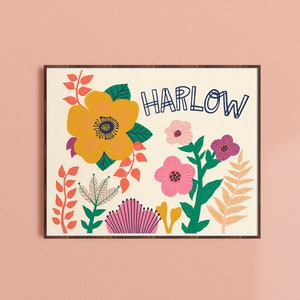 Personalized Name Art, Gifts for Kids, Floral Nursery Decor, Girls Room Decor, Colorful Wall Art, Flower Name Art Print, Custom Baby Gift
