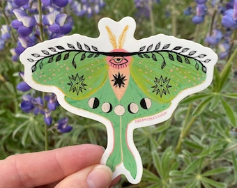 Luna Moth Sticker, Nature Gift, Witchy Sticker, Moon and Stars Decal, WaterBottle Sticker, Illustrated Sticker, Kindle Decal, Insect Sticker