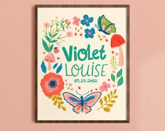Personalisierter Baby Name Druck, individuelles Kinderzimmer Dekor, Geschenk zur Geburtsanzeige