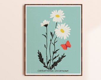 Floral Wall Art, Boho Home Decor, Flower Print, Nursery Art Print, Botanical Wall Art, Daisy Illustration, Kids Room Art, Gift for Mom